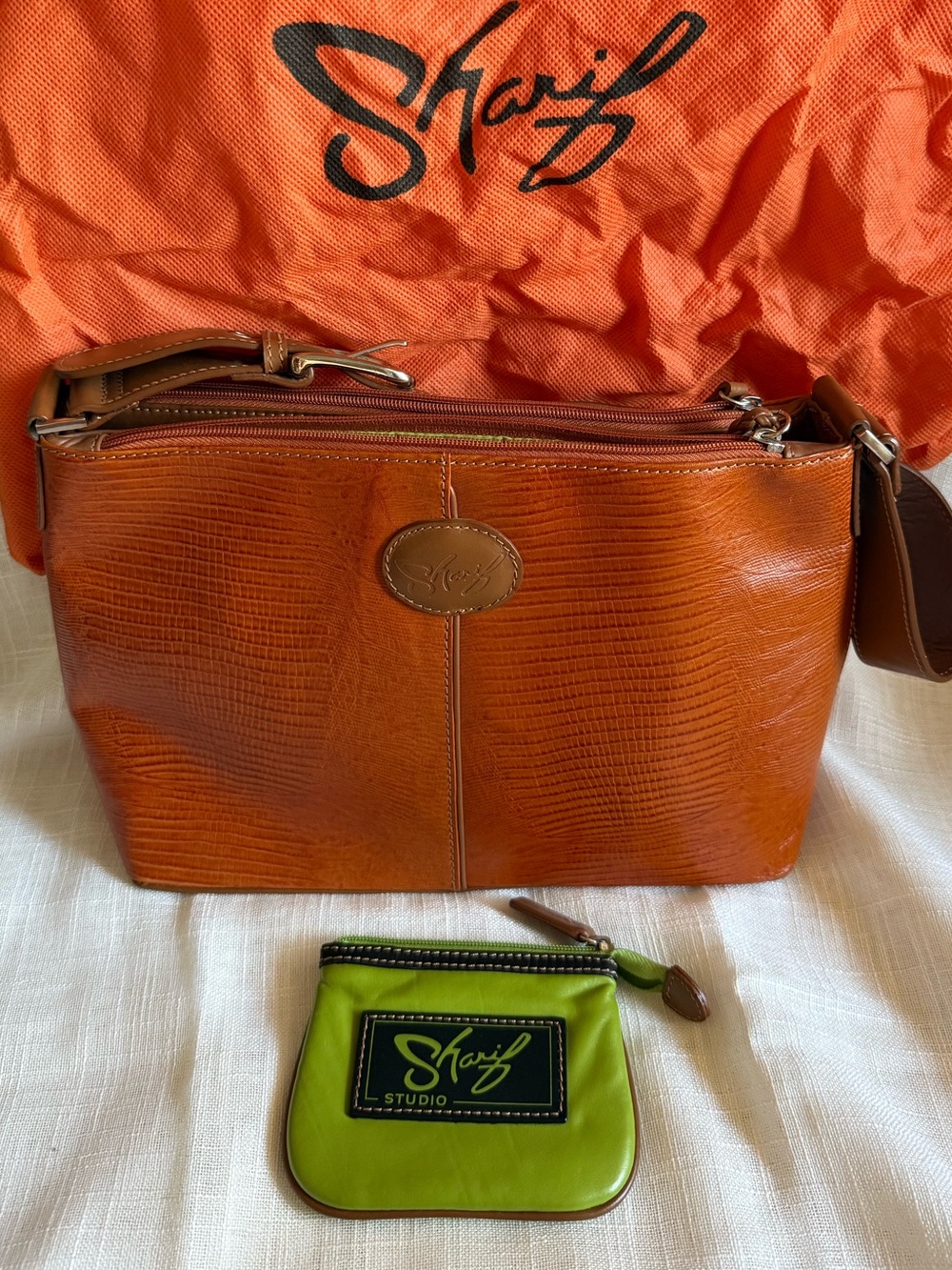 Sharif Studios Reptile Croc Embossed Leather Shoulder Handbag coin purse boho
